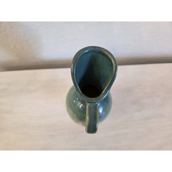 Vintage Pottery Pitcher Aqua Green and Tan Glazed - Picture 5 of 9